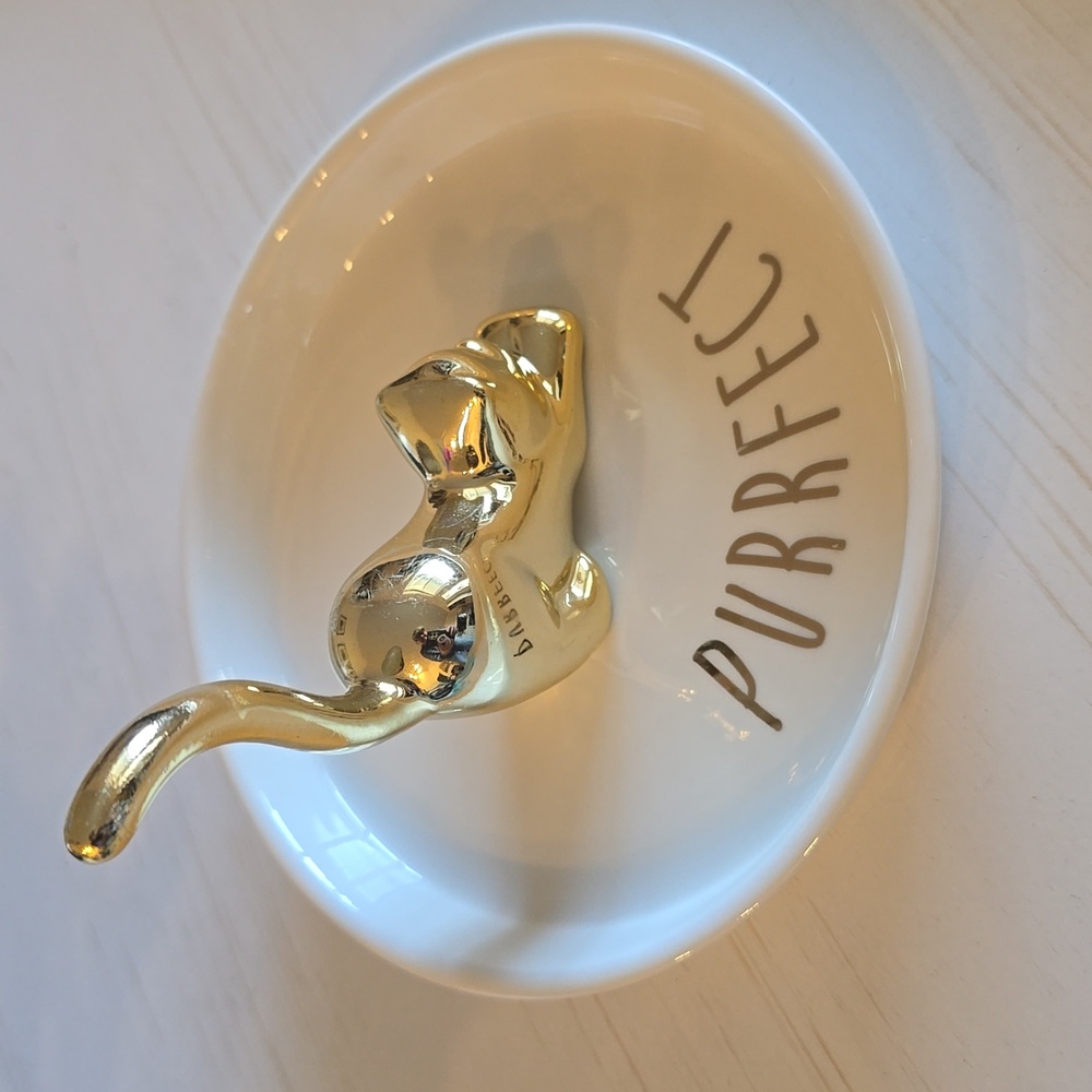 HD Designs Gold Cat Ring Holder Trinket Jewlery Tray